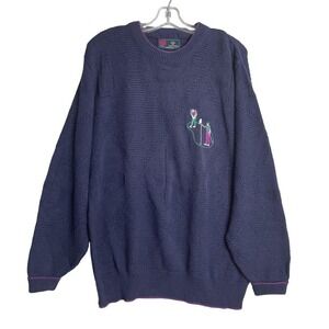 Vintage‎ Isle Of Cotton Sweater Mens M Navy Blue Golf Preppy Knit Preppy